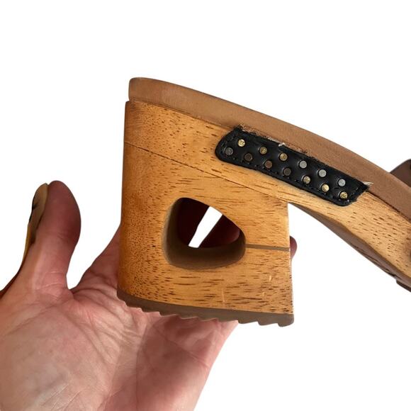 Dansko Oralee Wooden Heel Platform Sandal Womens 11 Black Leather Slide Open Toe - Picture 5 of 12